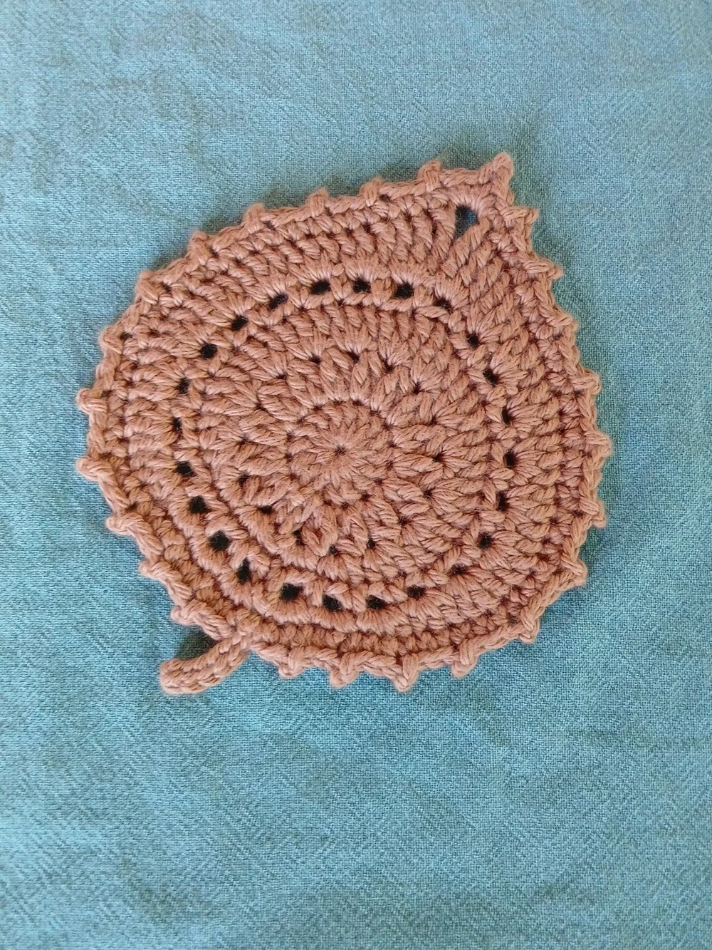 Hand-Crocheted Leaf Shaped Coaster— Cream, Coral, Sage, Tan